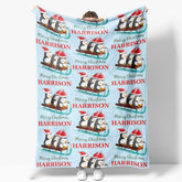 Aperturee - Custom Name Penguin Sleigh Repeat Christmas Blanket